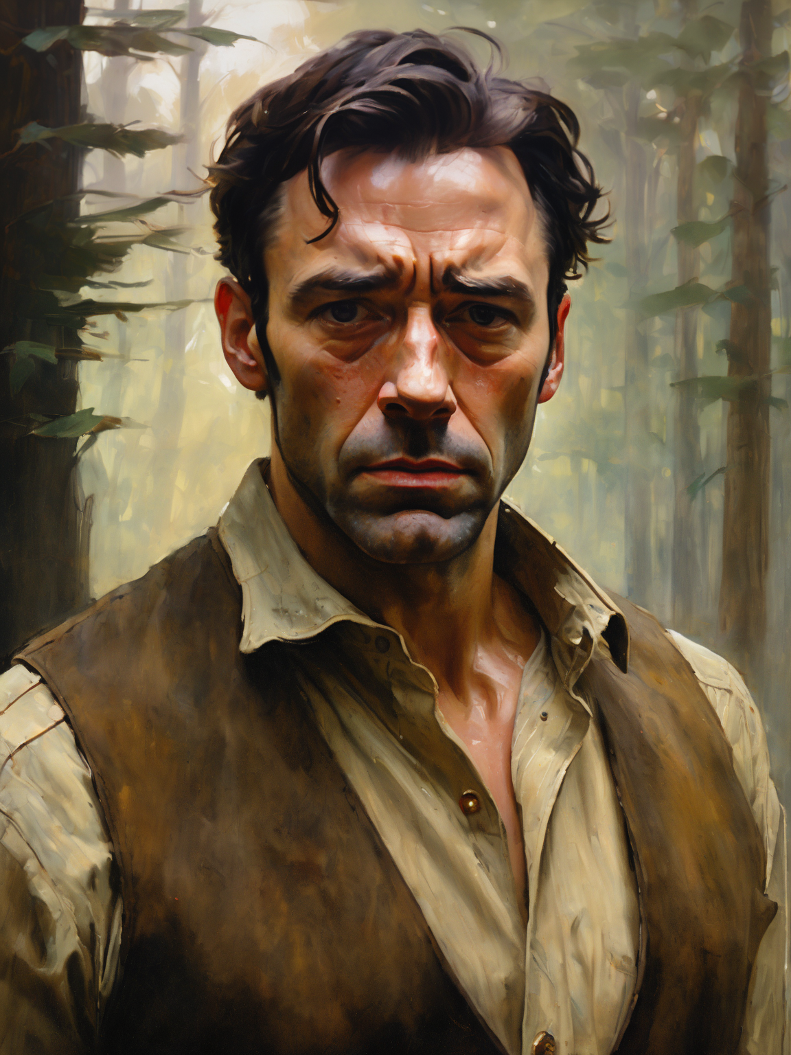 00063-643904776-oil painting, heavy brush strokes, full-body profile picture of a man, crying,fear, wearing a dirty brown button shirt and brown.png